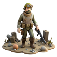 3D Render Cartoon Soldier in Wasteland png