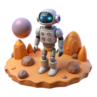 Adorable 3D Render of a Friendly Robot Exploring a Cartoon Planet png