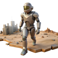 3D Robot Illustration Exploring Desolate Cityscape png