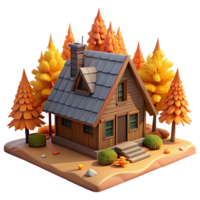 vibrant abstract Autumn Cabin 3D Render 4K png