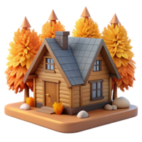 beautiful artistic Autumn Cabin 3D Render detailed png