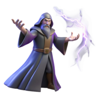 3D Render Wizard Casting Lightning Spell png