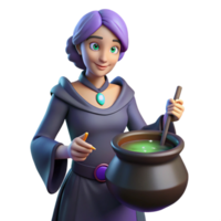 3D Render of a Witch Stirring a Cauldron png