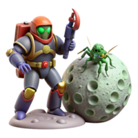 3D Render Astronaut and Alien Bug on Planet png
