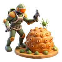 3D Illustration Astronaut Exploring Alien Planet with Strange Creature and Orb Fantastic Space Adventure Scene png