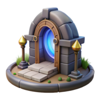 3D Render of a Fantasy Stone Archway with Glowing Portal, Steps, and Landscaping png