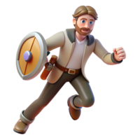 3D Render of Adventurer Running with Shield png
