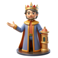 3D Illustration of a Cartoon King in Royal Attire Welcoming Guests with a Lantern png