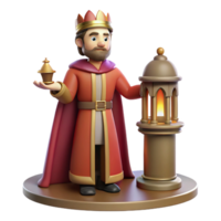 3D Render King with Lantern and Incense png