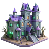 dramatic minimalist Enchanted 3D Model of a Mysterious Mansion, Halloween House Illustration, Spooky Purple Castle, Fantasy Architecture Background, Game Asset, Digital Art authentic png