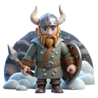Cartoon Viking Warrior 3D Render, Wintery Scene, Stylized Character Illustration, Game Asset, Fantasy Figure, Digital Art, Brave Nordic Hero, Mythological Creature, Medieval Warrior, 3D Model png