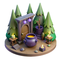 3D Render of Mystical Forest Cauldron Scene png