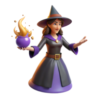 3D Render of a Cute Witch with Cauldron png