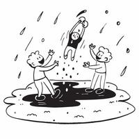 Children playing in the rain concept as High resolution image of children playing and splashing in puddles during a rain shower against a glossy backdrop symbolizing joy and fun in v1 vector