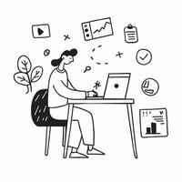 Social media analyst working from a cozy coffee shop concept as A social media analyst working from a cozy coffee shop enjoying a relaxed atmosphere while analyzing data highlighti Dynamics vector