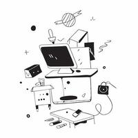 Abstract Digital Art Background with Glowing Home Office Setup concept as A photo featuring an abstract digital art background with a glowing home office setup The image emphasize pure Set 5 vector