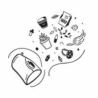 Zero waste grocery items and food waste composting with World Food Day text isolated on white concept as Camera movement Pan across the zero waste grocery items and food waste comp pure Set 2 vector