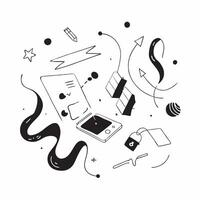 Abstract digital art with glossy waves representing remote work tools in a flexible workspace concept as Camera movement Pan across the waves as they interact with various digital pure vector