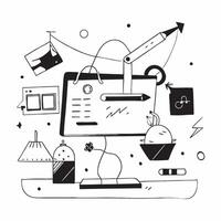 Abstract Digital Art with Glowing Home Office Elements concept as A photo featuring abstract digital art with glowing home office elements such as a laptop and a desk lamp The foc pure vector