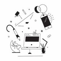 Abstract Digital Art with Glowing Home Office Elements concept as A photo featuring abstract digital art with glowing home office elements such as a laptop and a desk lamp The foc pure Set 2 vector