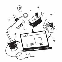 Abstract Digital Art with Glowing Home Office Elements concept as A photo featuring abstract digital art with glowing home office elements such as a laptop and a desk lamp The foc pure Set 4 vector