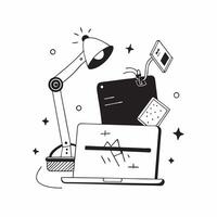 Abstract Digital Art with Glowing Home Office Elements concept as A photo featuring abstract digital art with glowing home office elements such as a laptop and a desk lamp The foc pure Set 3 vector