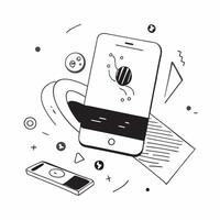 Abstract digital art with holographic AR app on a mobile phone in a home office concept as Camera movement Zoom into the mobile phone screen with a holographic AR app Scene Glossy pure vector