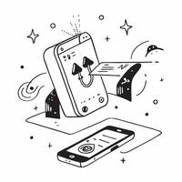 Abstract digital art with holographic fitness tracker on a mobile phone in a home office concept as Camera movement Zoom into the mobile phone screen with a holographic fitness tra pure Set 2 vector