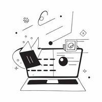 Abstract digital art with holographic music production software in a home office concept as Camera movement Zoom into the laptop screen with holographic music production software pure vector