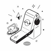 Abstract digital art with holographic fitness tracker on a mobile phone in a home office concept as Camera movement Zoom into the mobile phone screen with a holographic fitness tra pure vector