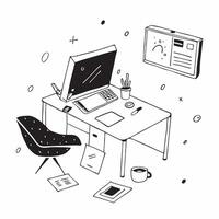 Abstract Home Office with Glowing Desk and Digital Art Background concept as A photo featuring an abstract home office setup with a glowing desk and a digital art background The i pure vector