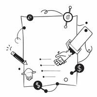AI Circuitry and Financial Icons Frame concept as A modern border frame featuring intricate AI circuitry patterns connected with various financial icons leaving the center as copy pure vector