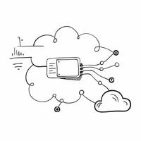 AI Powered Cloud Computing Frame concept as A clean border frame featuring cloud icons and data flow lines on the top and bottom edges providing ample copy space in the center The pure vector