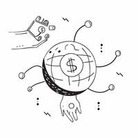 AI Powered Globe and Coin concept as A clean abstract showing a globe with circuitry patterns surrounding a coin symbolizing the global impact of AI on cost management and t pure vector