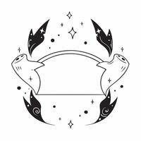 Black Cat and Moon Border with Mystic Text concept as A sleek border frame featuring black cats and crescent moons around the edges with the word Mystic in an elegant mysterious fo pure vector