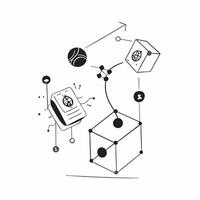 Blockchain Nodes and Coin Symbols Frame concept as A modern border frame with blockchain nodes connected by coin symbols creating a high tech financial design The center is left a pure vector