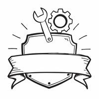 Border frame with gear and wrench for Maintenance and copy space concept as A border frame designed with a gear and wrench representing Maintenance The elements frame a generous c pure vector