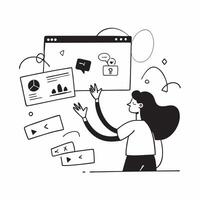 Businesswoman in a glossy abstract virtual meeting environment concept as Camera movement Pan across the screen showing a businesswoman engaging in a virtual meeting with glossy ab pure vector