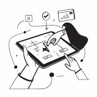 Businesswoman working on a glossy tablet in a flexible workspace concept as Camera movement Zoom into the tablet screen showcasing business analytics Scene A modern workspace with pure vector