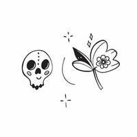 Calavera and Marigold Isolated concept as A illustration of a calavera paired with a marigold flower both isolated on a white background The design uses clean lines pure vector