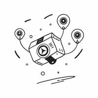 Camera drone with holographic flight path indicators concept as A camera drone hovers in the air with holographic flight path indicators surrounding it The scene is captured from pure vector