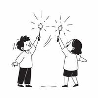Candid Children Playing with Fireworks concept as A candid shot of children joyfully playing with sparklers during Dussehra with their faces illuminated by the soft glow of the fir pure vector