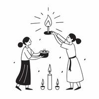 Candid Devotees Lighting Lamps during Dussehra concept as A candid shot of devotees lighting oil lamps in a temple during Dussehra with the warm glow creating a serene atmosphere pure vector