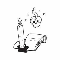 Candle and Skull with Darkness Text concept as An isolated featuring a lit candle next to a skull with the word Darkness in a gothic font The elements are set against a whi pure vector