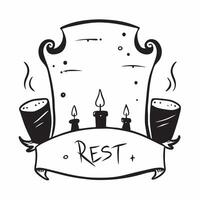 Candle and Tombstone Border with Rest Text concept as A dark and spooky border frame featuring candles and tombstones around the edges with the word Rest in a gothic font The desi pure vector
