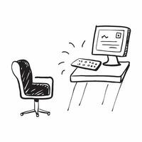 Chair and Desk with Remote Work Text concept as A chair and desk with Remote Work text on a white background highlighting the ergonomic setup for remote work Camera captures the s pure Set 2 vector