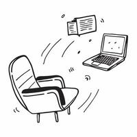 Chair and Laptop with Remote Work Text concept as A chair and laptop with Remote Work text on a white background highlighting the ergonomic setup for remote work Camera captures t pure Set 4 vector