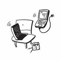 Chair and Laptop with Remote Work Text concept as A chair and laptop with Remote Work text on a white background highlighting the ergonomic setup for remote work Camera captures t pure vector