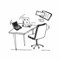 Chair and Desk with Remote Work Text concept as A chair and desk with Remote Work text on a white background highlighting the ergonomic setup for remote work Camera captures the s pure vector