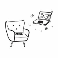 Chair and Laptop with Remote Work Text concept as A chair and laptop with Remote Work text on a white background highlighting the ergonomic setup for remote work Camera captures t pure Set 3 vector